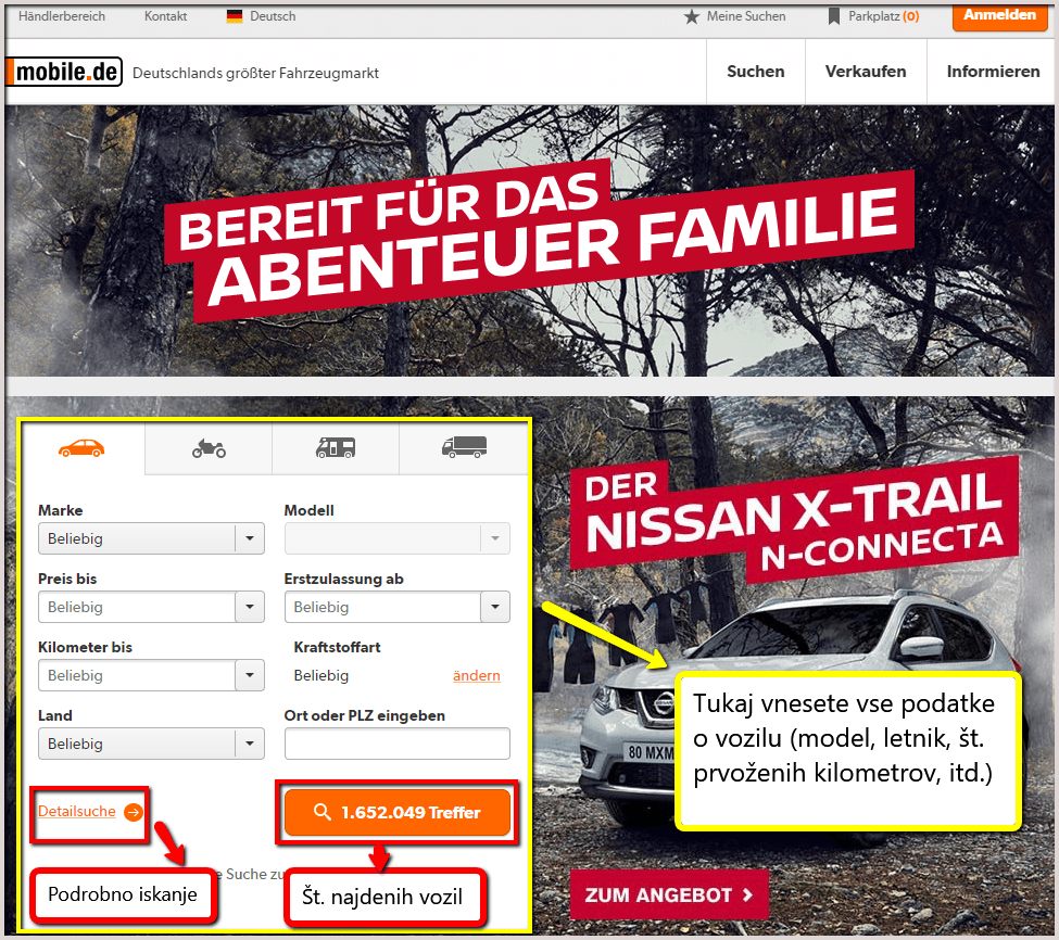 Možnost vnosa podatkov na mobile
