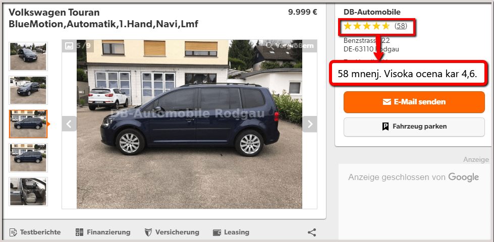 Ocena prodajalca na podlagi kupčevih izkušenj
