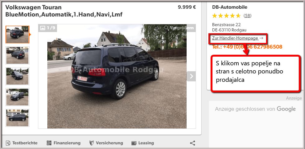 Možnost ogled vseh avtomobilov v ponudbi